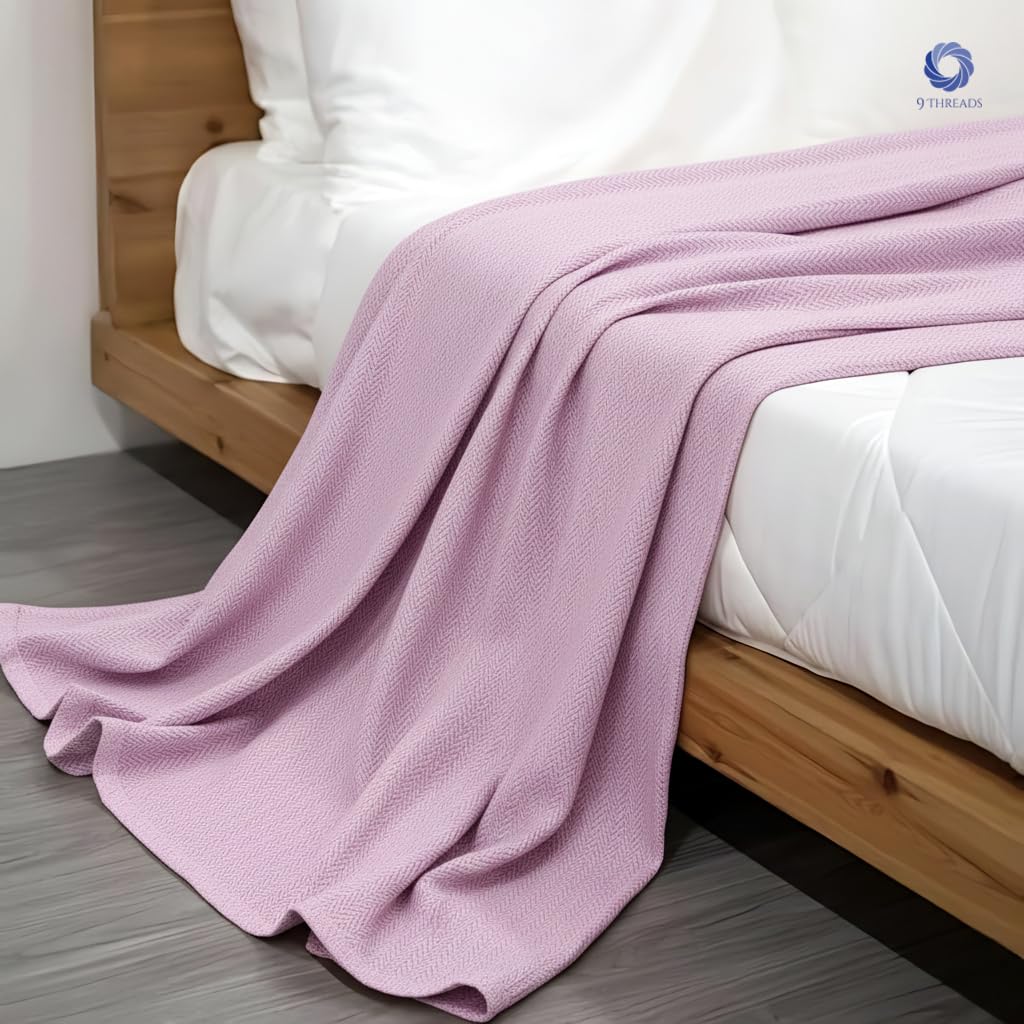 100% Long Staple Cotton Herringbone Multipurpose Blanket | Soft & Breathable, Lightweight All-Season Throw for