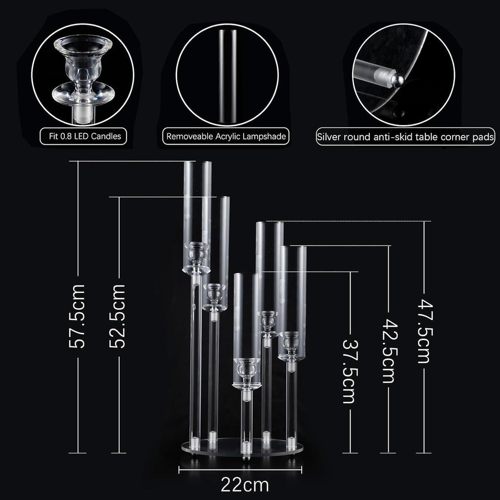 10Pcs Acrylic Candelabra Centerpieces,5 Arm Clear Candelabra Table Centerpiece Acrylic Candle Stick Holders with