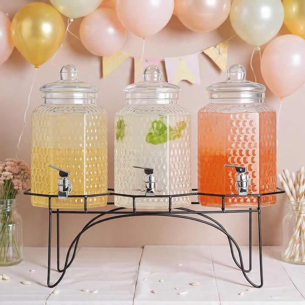 Drink Dispenser - Beverage Dispenser with Stand - for Lemonade, Juice, Water, Iced Tea, Punch - 1-Gallon - Set of 3