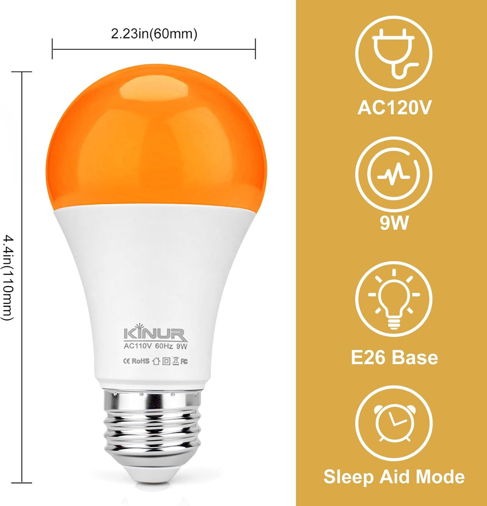 Amber Sleep Light Bulb, 1800K Blue Light Blocking, 9W E26 A19 Warm Night Light, Baby Nursery, Healthy Sleep Therapy