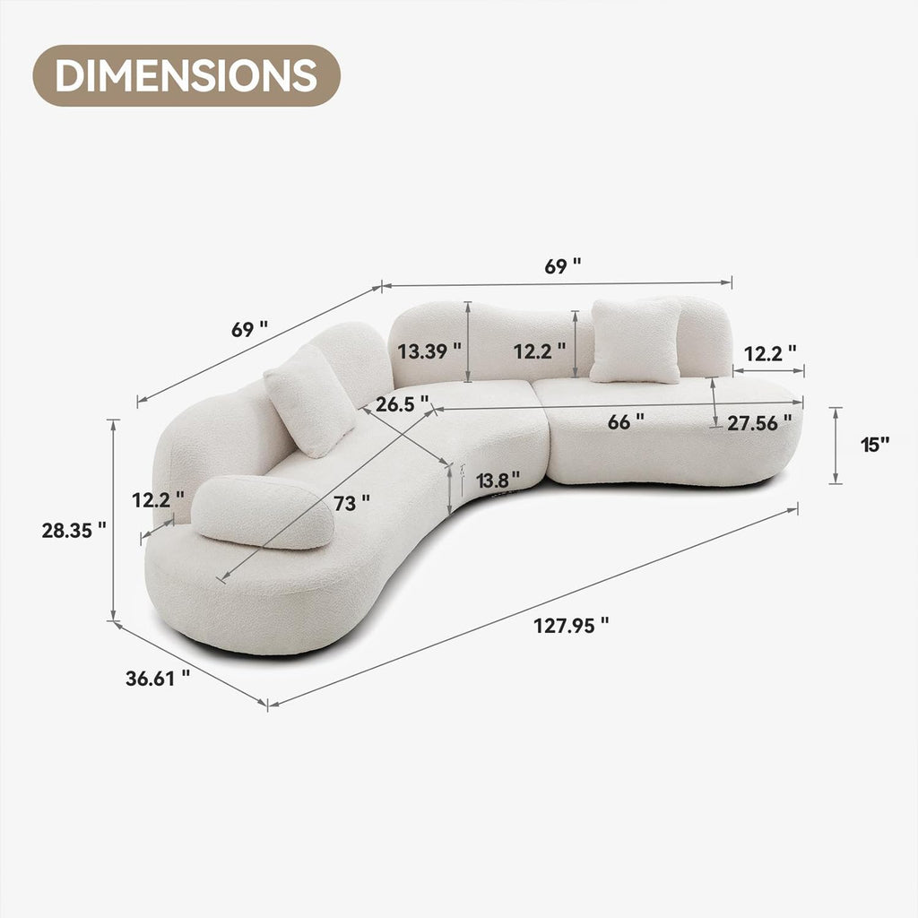 128" Oversized Modern Curved Sectional Sofa, 5-Seater Boucle Couch with 2 Pillows, Modular V-Shaped Sofa with Unique