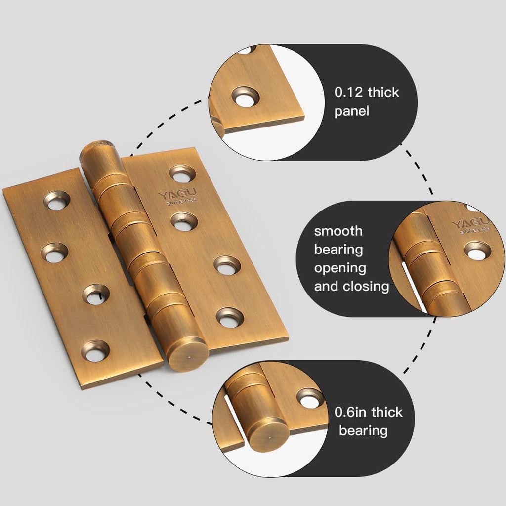 3 Pack 4'' Door Hinges Antique Brass 4 x 3 Inch - Square Corners Stainless Steel Heavy Duty Ball Bearing Hinges for