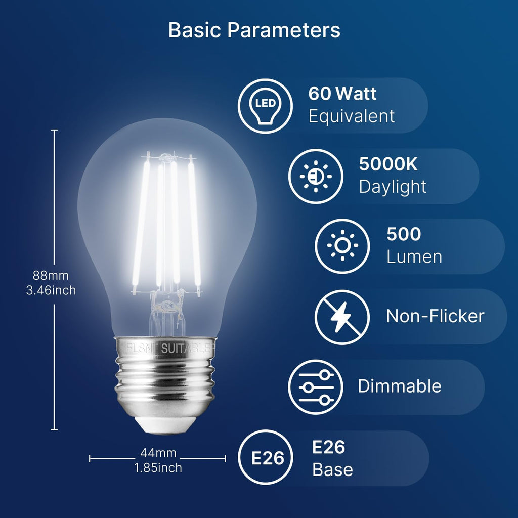 A15 Dimmable Edison Bulbs, 60W, 5000K Daylight, 6 Pack