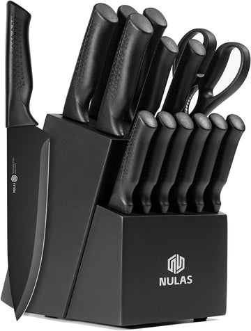 Knife Set, 15-Piece Kitchen Knife Set with Block and Built-in Sharpener, Dishwasher Safe, Non-slip Handle, 6 Steak