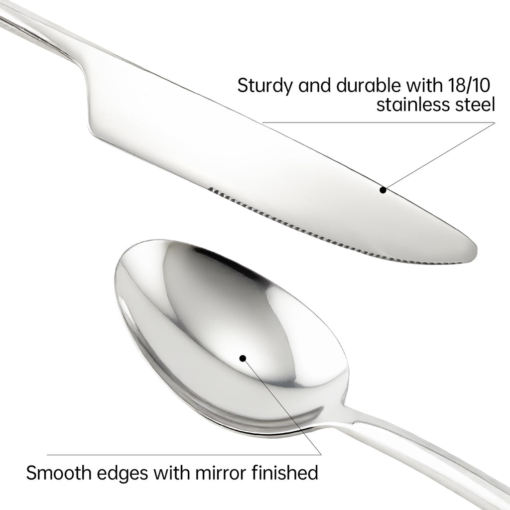 18/10 Stainless Steel Flatware, Silverware Set Combo with Musical Note Tail Design, Dishwasher Safe, 20-Piece Cutlery