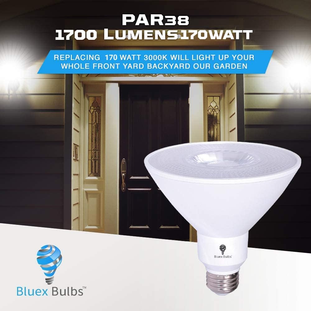 6 Pack High Power Outdoor PAR38 17W 170Watt Equivalent 1700 Lumens LED Cool White Dimmable Flood Light Bulb