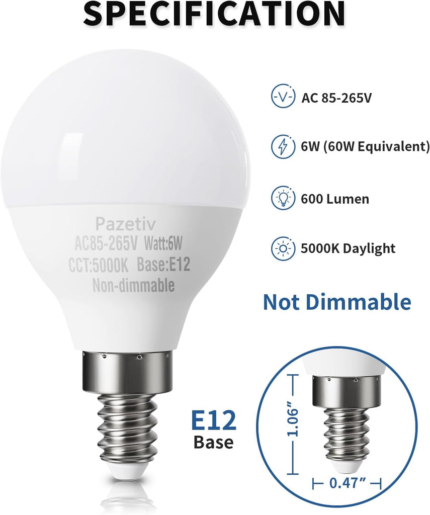 8 Pack E12 LED Ceiling Fan Light Bulbs, A15, 60W Equiv., Daylight 5000K