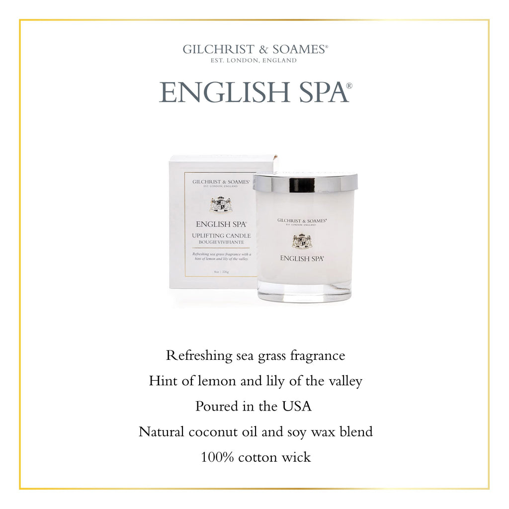 English Spa Luxury Candle (8oz), Sea Grass, Lemon, and Lily - USA Poured, Coconut Oil and Soy Wax Blend, Cotton Wick