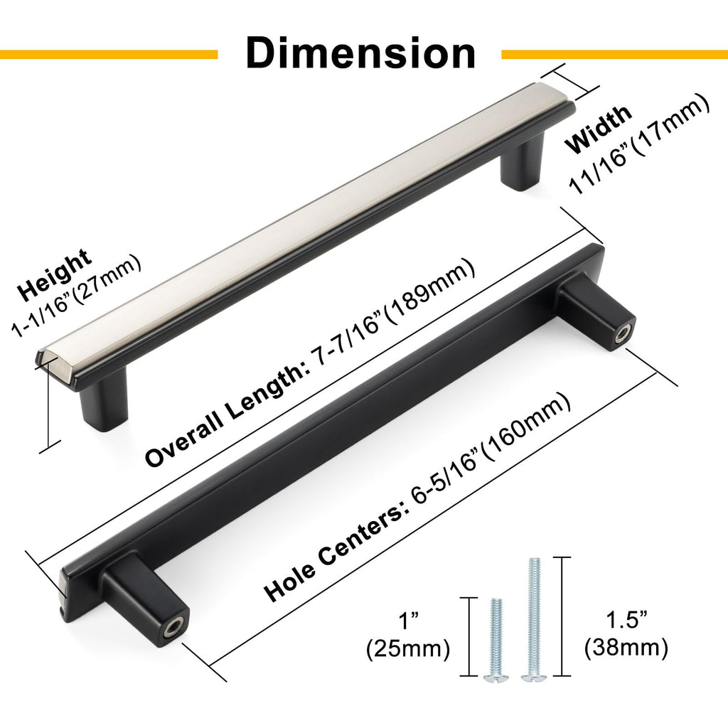 Black and Gold Cabinet Pulls Drawer Handles 6-1/4 Inch 10 Pack 2281