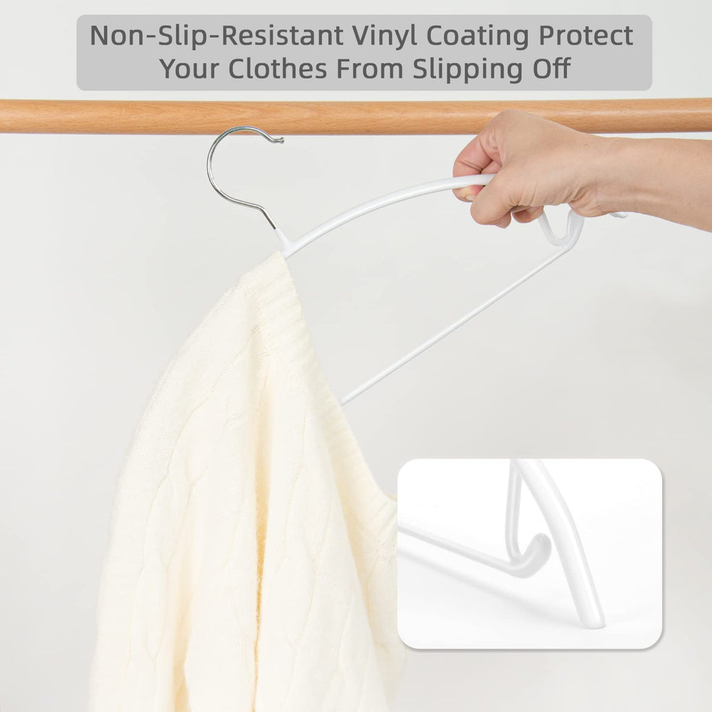 Non Slip PVC Coating Sweater Hangers, Dress Suit Coat Hangers, Shoulder Bump Free Golf T Shirts Clothes Hangers (White