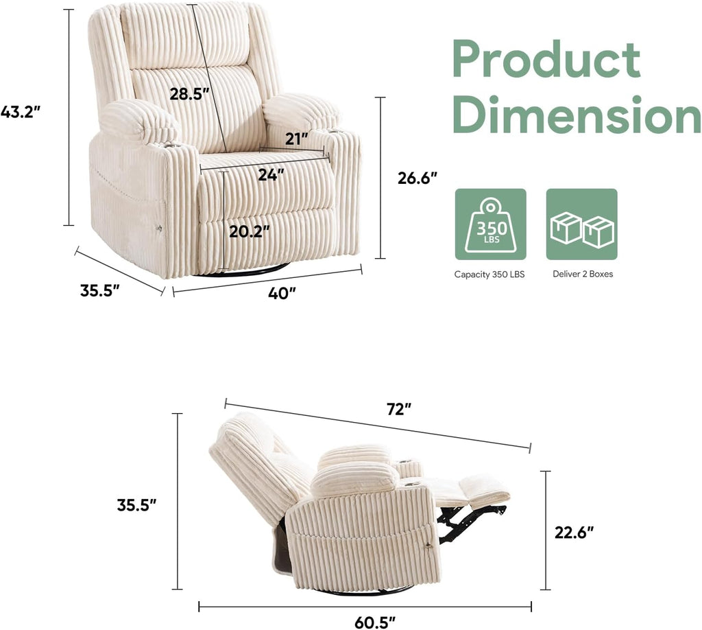 Power Recliner Chair with Massage and Heat, Oversized Swivel Rocker Recliner for Adults with Adjustable Headrest