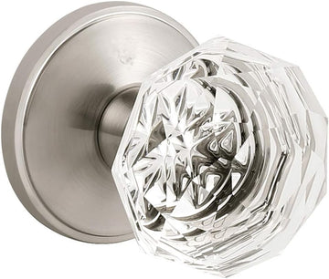 Passage Door Knobs Satin Nickel,Clear Glass Door Knob Interior,Keyless Crystal Doorknob with Lock(Hall/Closet)