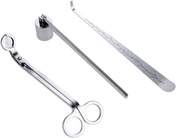 3 in 1 Candle Wick Trimmer Set, Snuffer, Dipper, Cutter, Silver - Set of 3