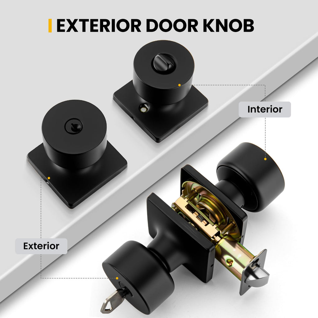 Matte Black Keyed-Alike Exterior Door Knobs, Front Door Knob with Lock and Key, Black Door Knobs Entry Door Knob 3