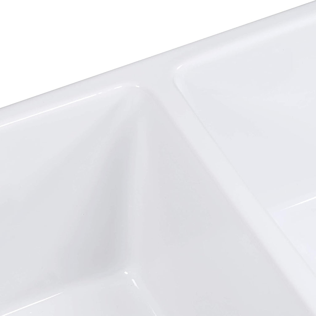 33-inch Fireclay Farmhouse Apron-Front Kitchen Sink Double Bowl - White - RVL2311WH