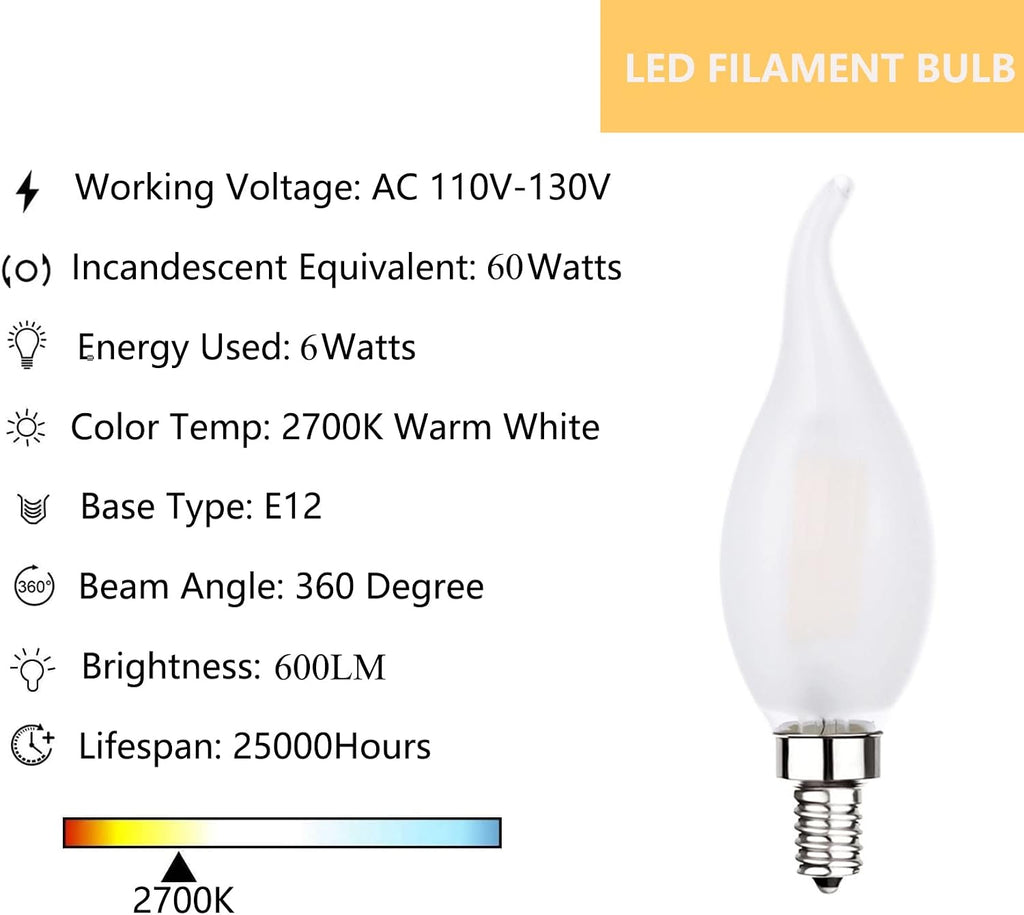 Frosted Candelabra Light Bulb 60 Watt Equivalent Dimmable LED Bulb