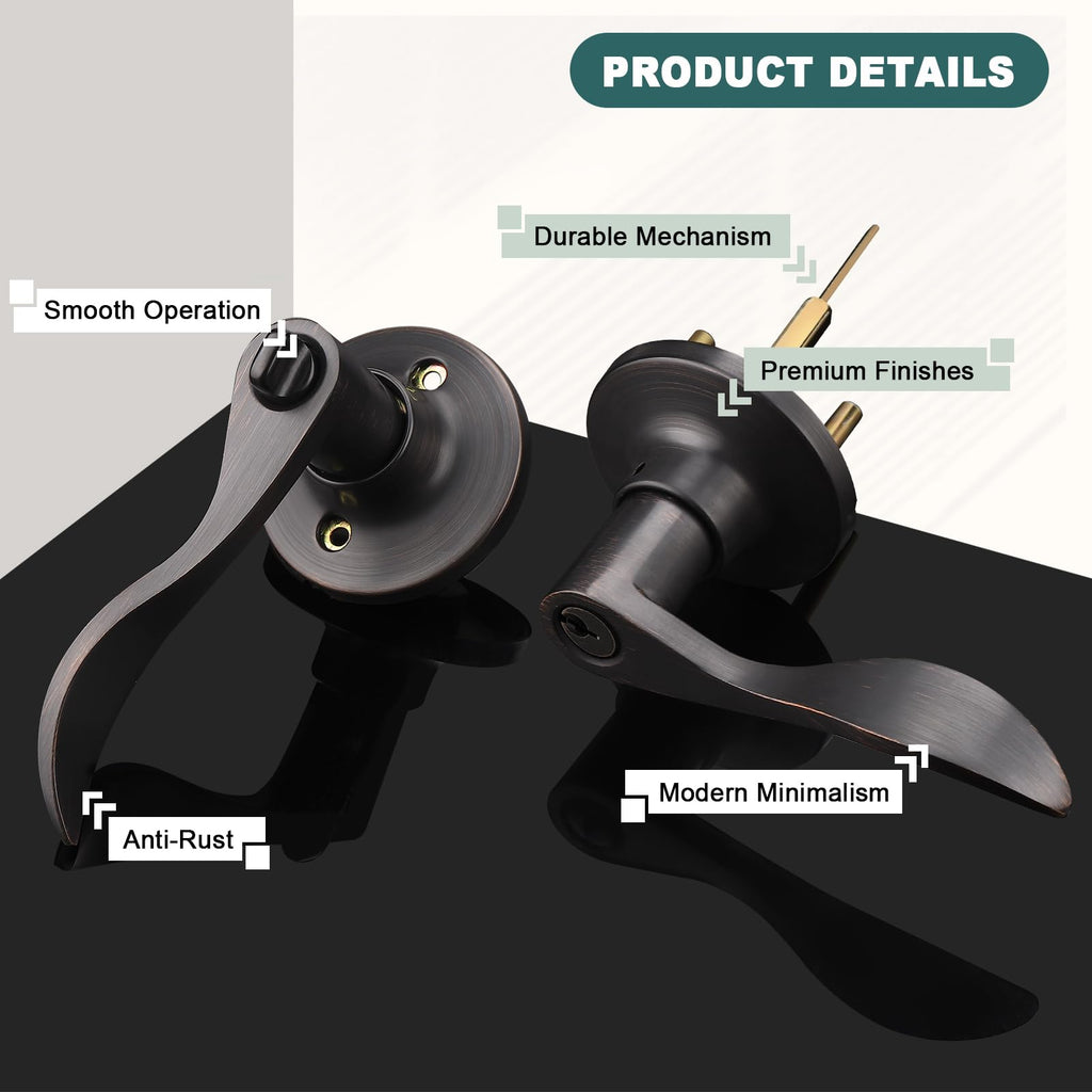 Entry Door Handles with Lock and Same Keys, Oil Rubbed Bronze Keyed Aliked Entry Door Lock Sets for Exterior &