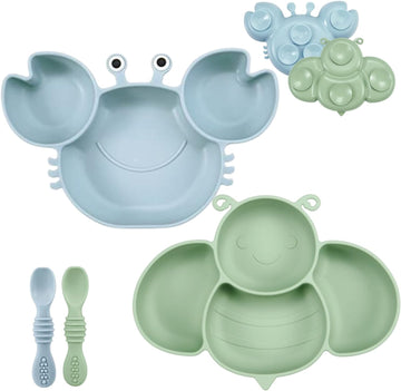 2 Pack Silicone Suction Plate for Baby, Divided Toddler Food Plate