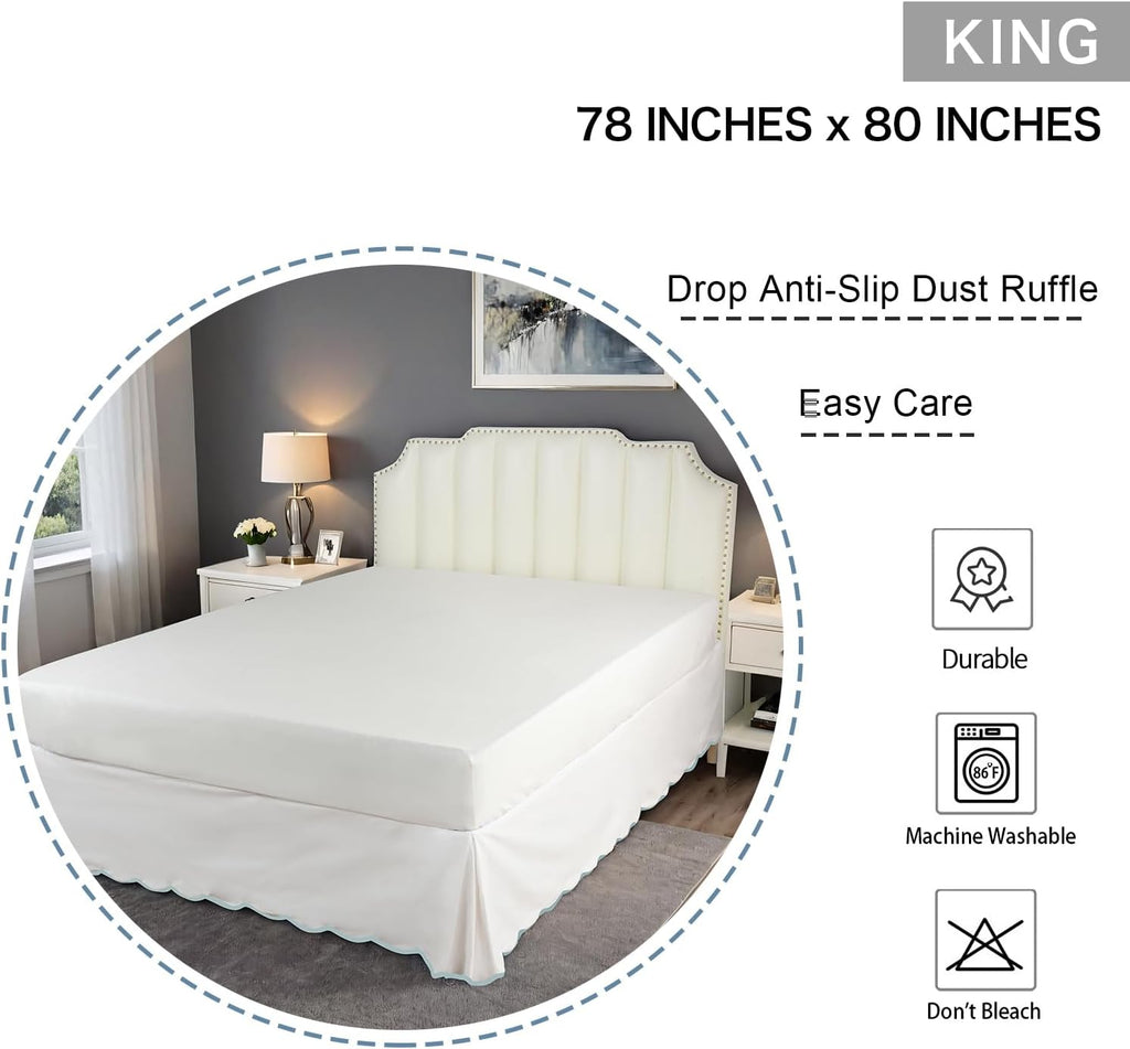 Chic 14'' King BedSkirts Scallop Edge Pleated Dust Ruffle | Easy Fit, Anti-Slip, Thick Fabric for Enhanced Privacy