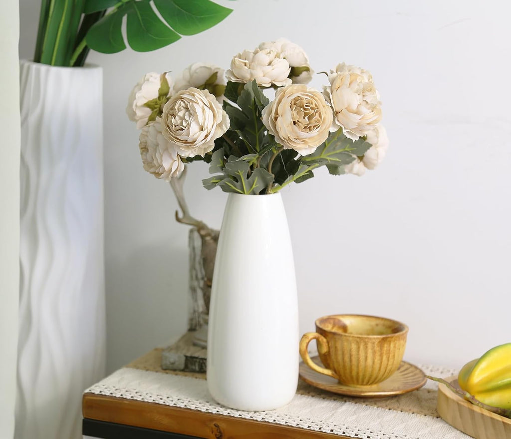Beige Peonies Artificial Flowers Silk Peonies with Stems Real Look Fake Peony Table Decorations Wedding Faux - Set of 10