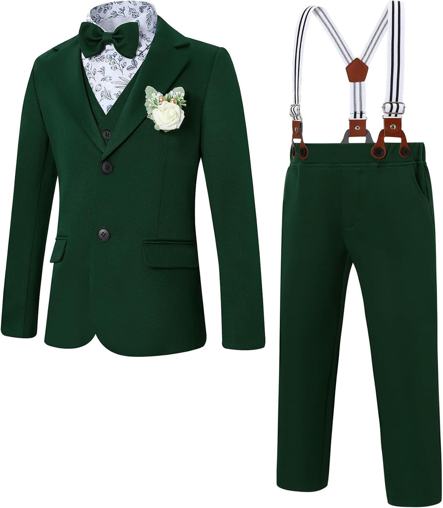 Boy Suit Tuxedos Wedding Formal Kid Outfits 7Pcs Dress Shirt with Bowtie Vest Jacket Boutonniere Suspender Pants Set