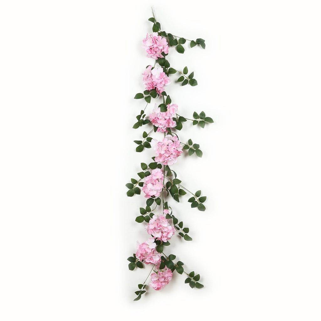2-Pack Artificial Hydrangea Garland - 5.5ft Pink Silk Flower Vine with Greenery
