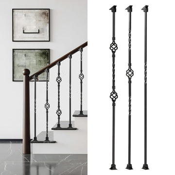 Balusters for Staircase Interior - Stair Spindles, Banister, Hollow, 1/2inch x 44inch, Single Basket, Double Basket
