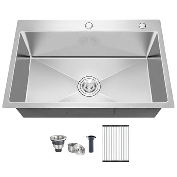 25x22 Inch Drop Sink, 20 Gauge 304 Stainless Steel Single Bowl Top Mount Sinks, Brushed Nickel Handmade Round Corner