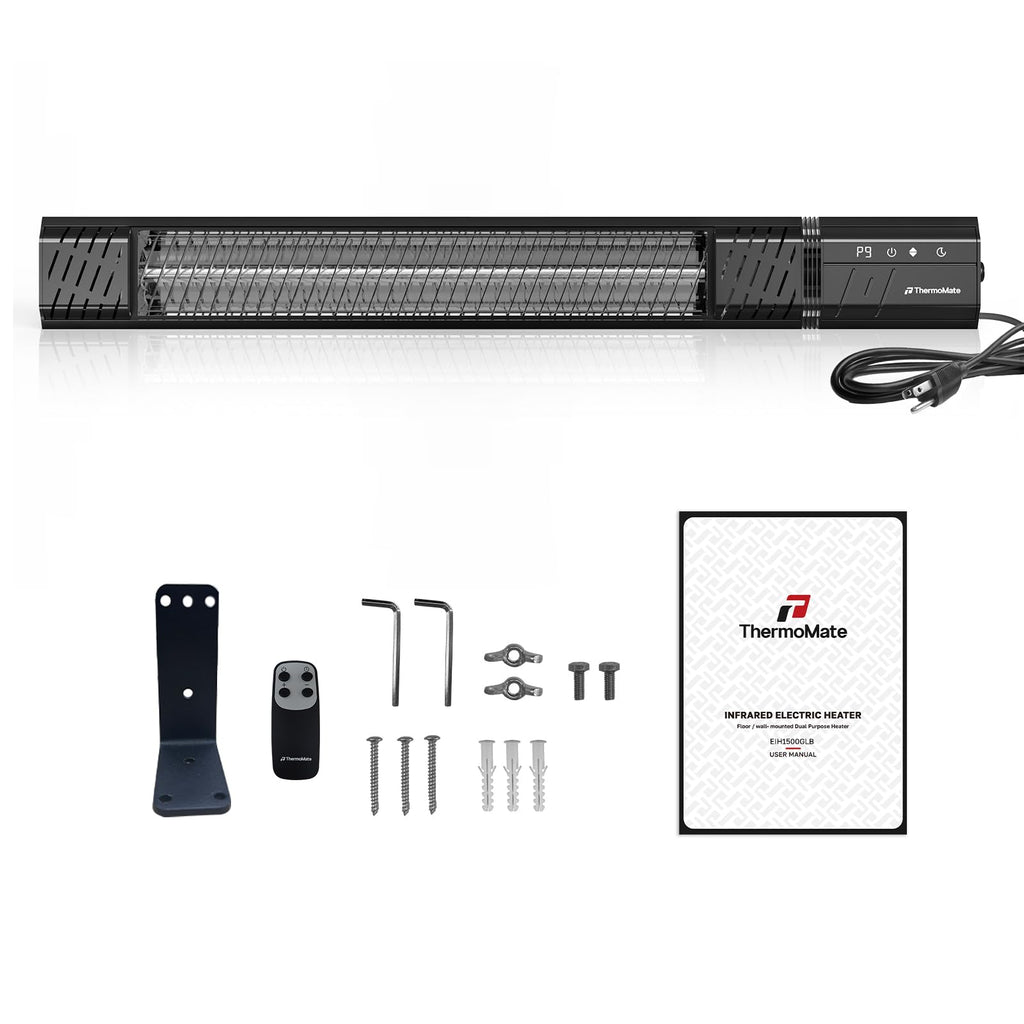 Infared Patio Heater for Outdoor, Electric 1500W IP65 Waterproof with Remote, 9 Heating Levels & 24H Timer for