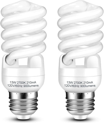 CFL Light Bulbs E26 Base T2 Spiral 13W 2700K Warm White (2-Pack)