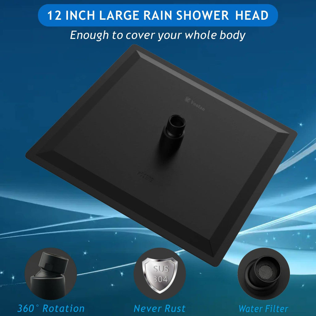 Rain Shower Head - High Flow Large Rainfall Shower Heads Made of Stainless Steel - Waterfall Bathroom Square