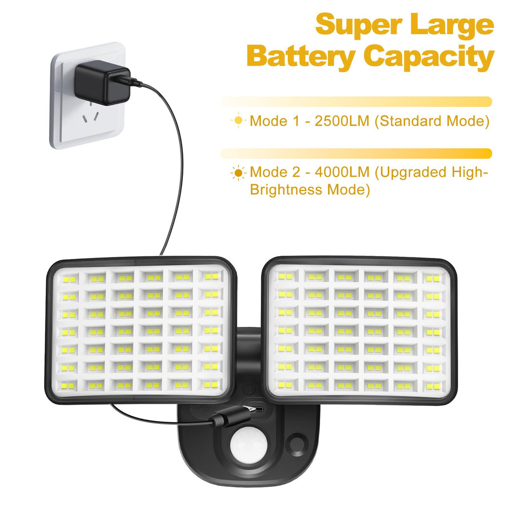 Rechargeable Battery Operated Light, 2500& Motion Sensor Security Light(1-3 Months Endurance), USB Charging LED