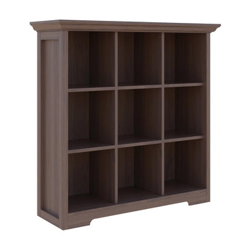 9-Cube Open Bookcase with Base, 3-Tier Wooden Bookshelf, Walnut