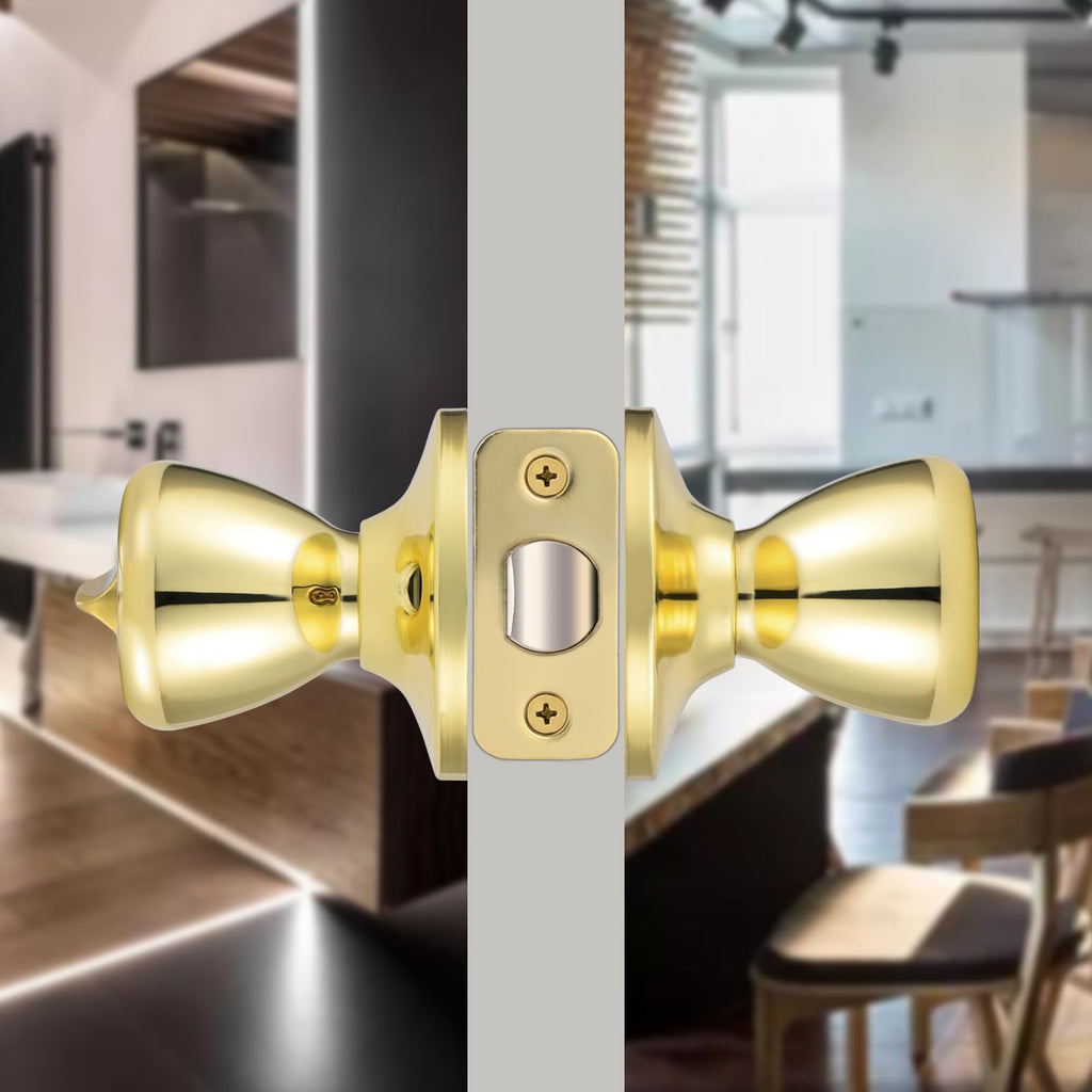 3 Pack Privacy Door Knobs Interior Polished Brass Keyless Interior Door knobs Bathroom Tulip Privacy Door Lock