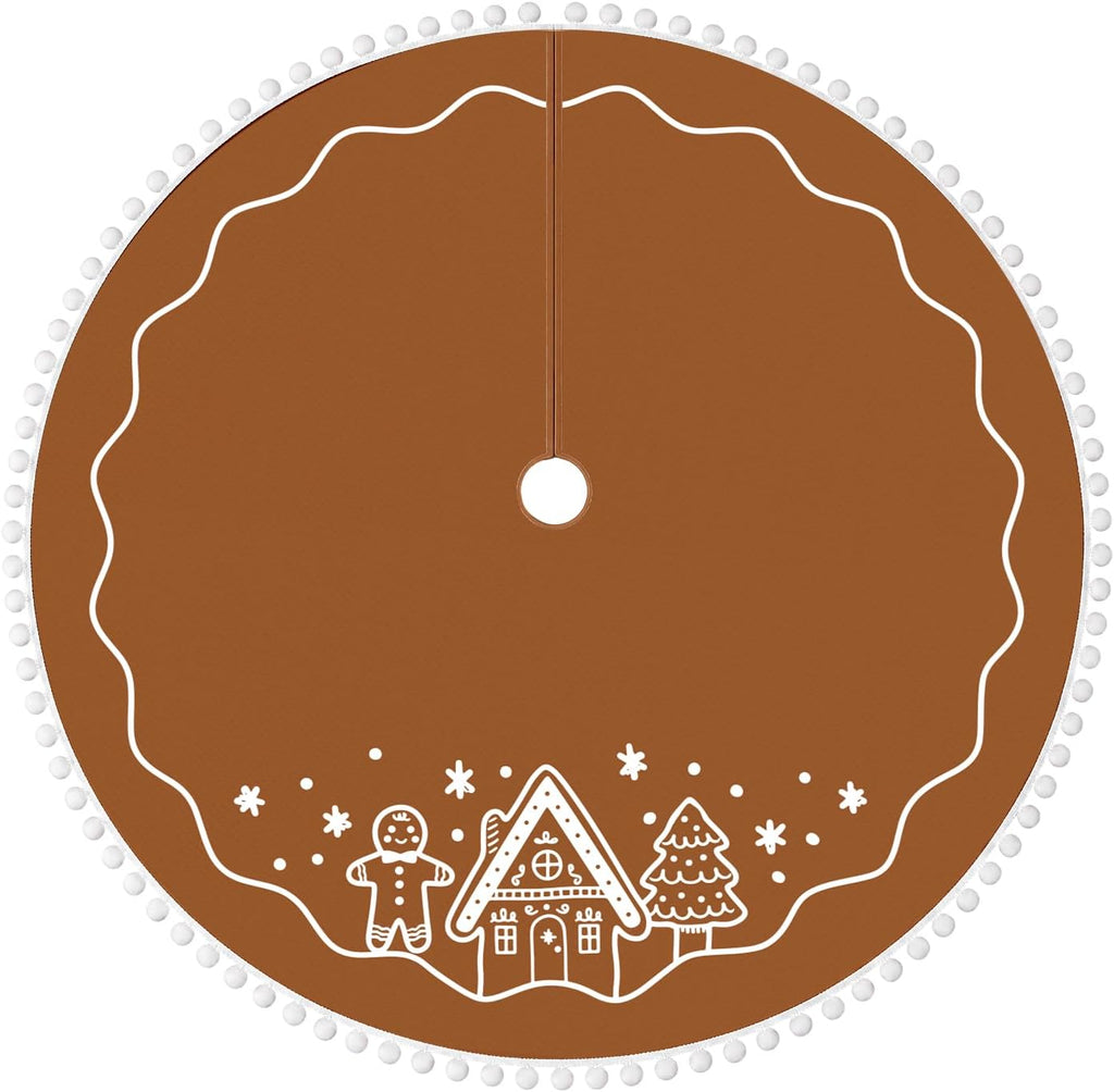 48 Inch Gingerbread Man Christmas Tree Skirt Rustic Brown Mat Decor