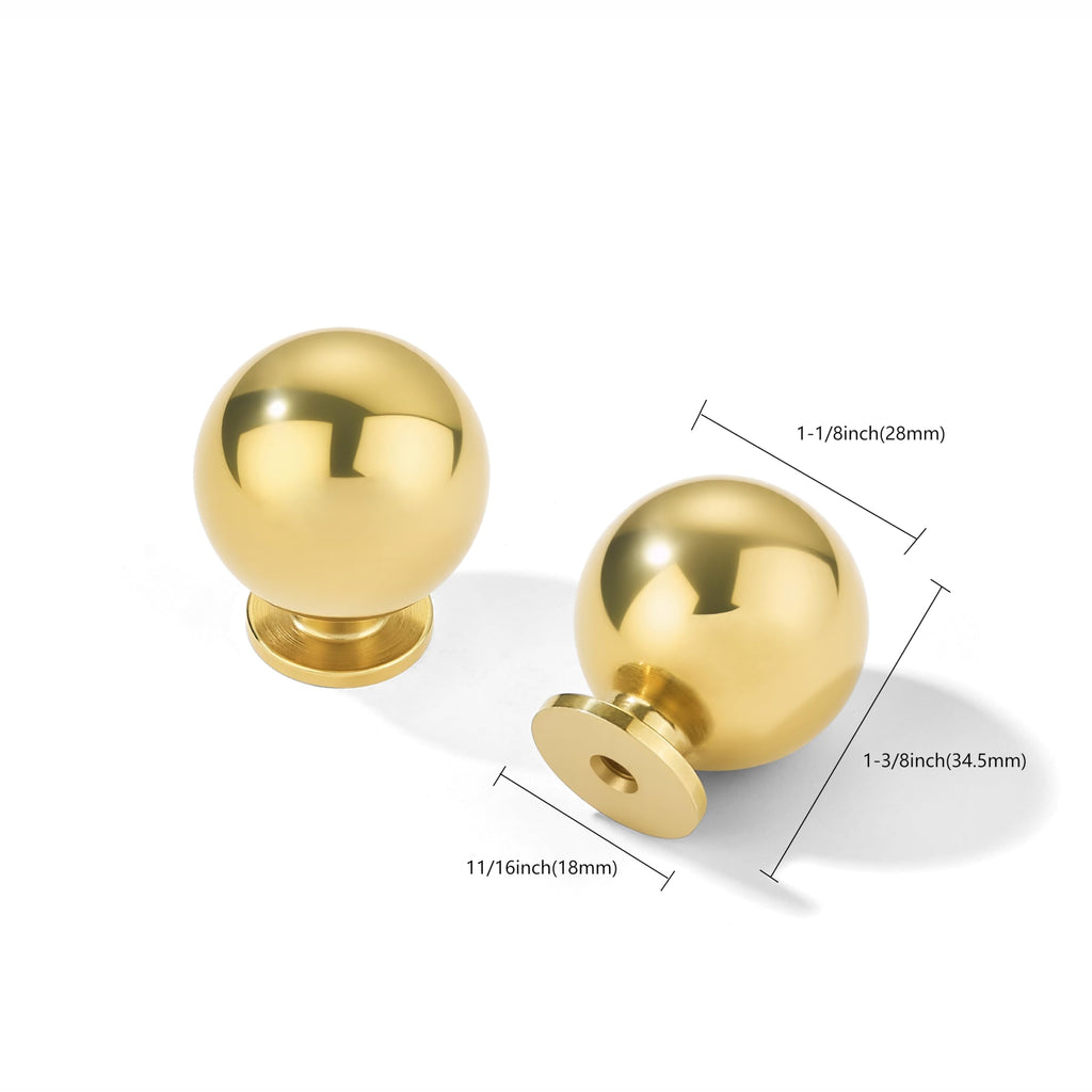 5 Pack 100% Solid Unlacquered Brass Cabinet Knobs Round Ball Real Brass Real Brass Knobs for Dresser Drawer 1-1/8