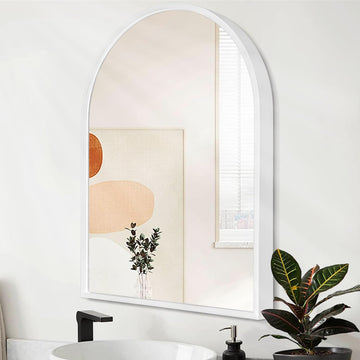 Arch Wall Mirror 20"x16" Large White Bathroom Mirror Metal Frame Mirrors for Wall, Decoration Vanity Bedroom Entryway
