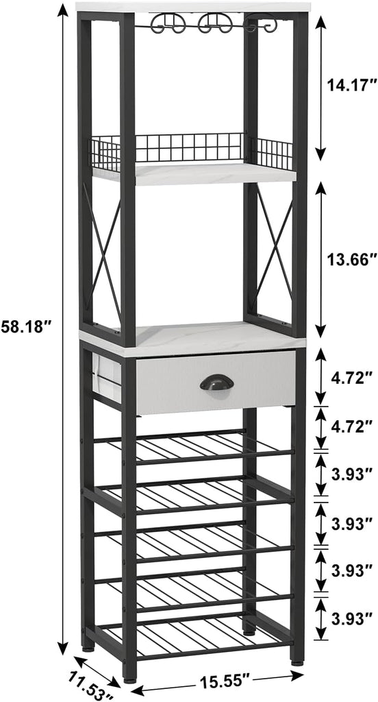 Wine Rack Freestanding Floor, Bar Cabinet for Liquor and Glasses | 4-Tier bar Cabinet with Tabletop, Glass Holder