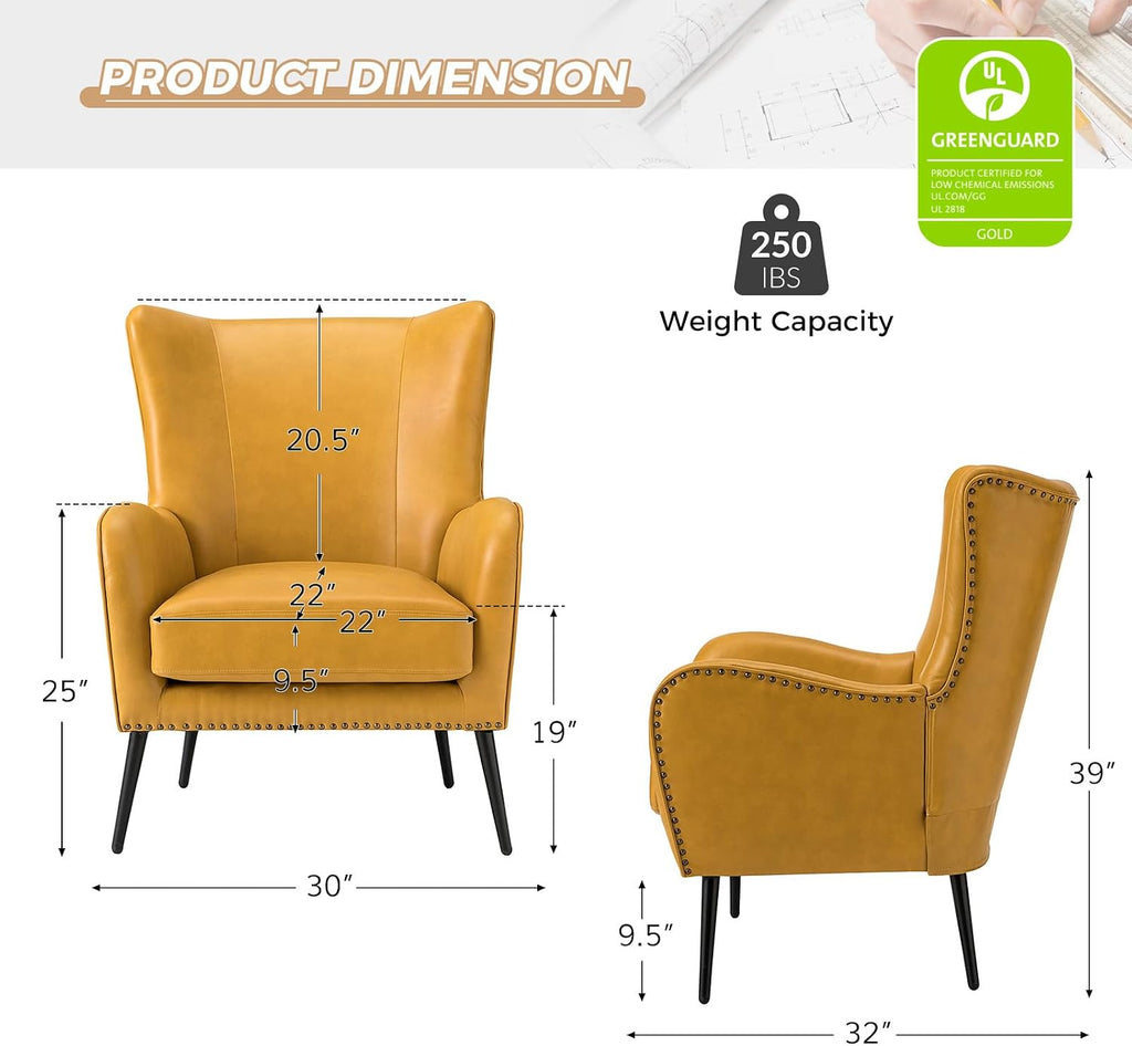 Faux Leather Accent Chair, Yellow