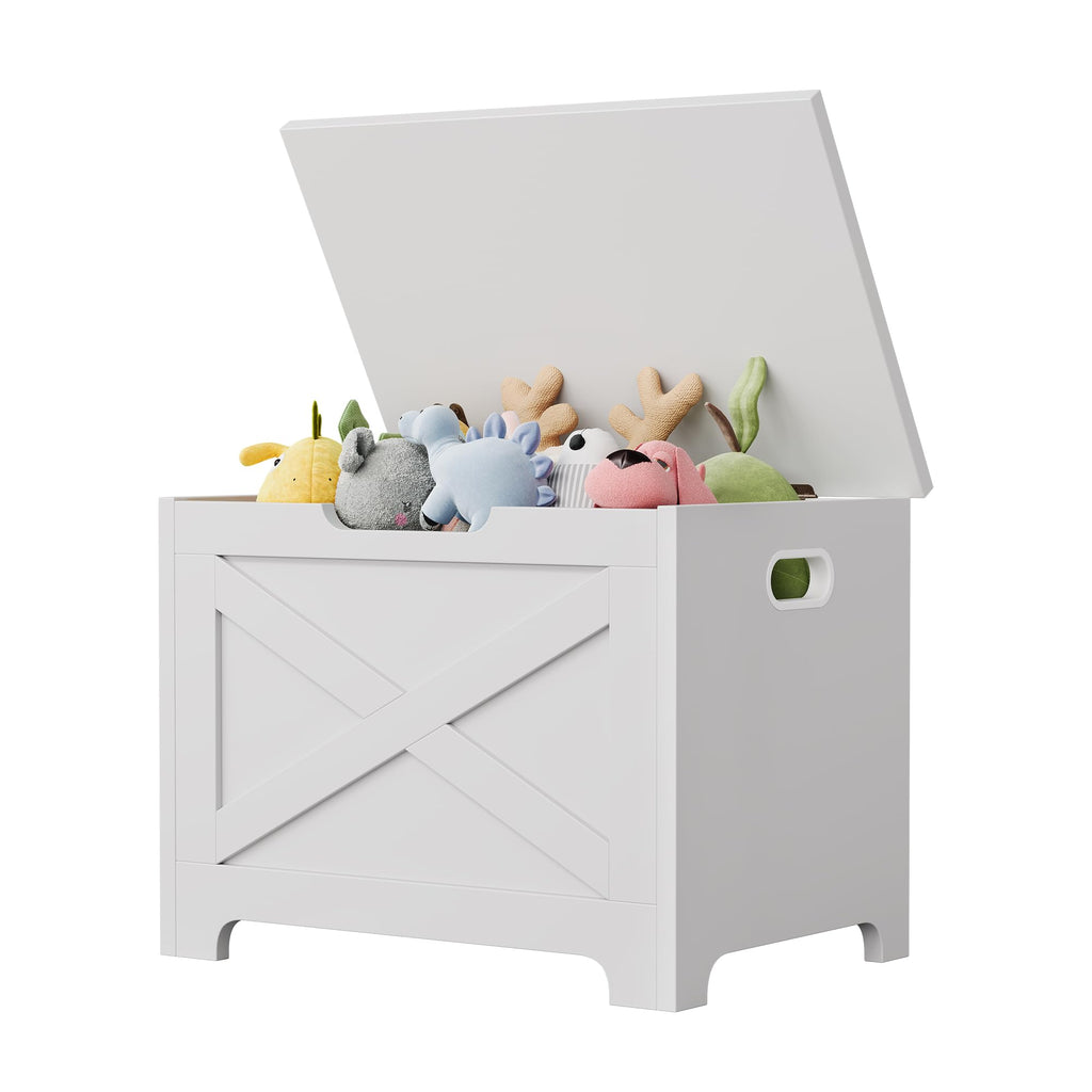Farmhouse Style Wooden Storage Bench - 23.6" Chest with Safety Hinge, U-Shaped Handle, X-Shaped Design, 300 lbs