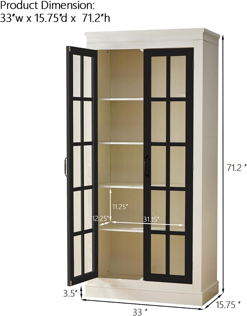 71.2" Tall Display Cabinet with Glass Doors,Rustic Style China Cabinet,Curio Cabinet for Collectibles Figures