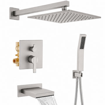 Shower System with Tub Spout, All Metal Bathtub Shower Faucet Set with High Pressure 10 Inch Rain Shower Head