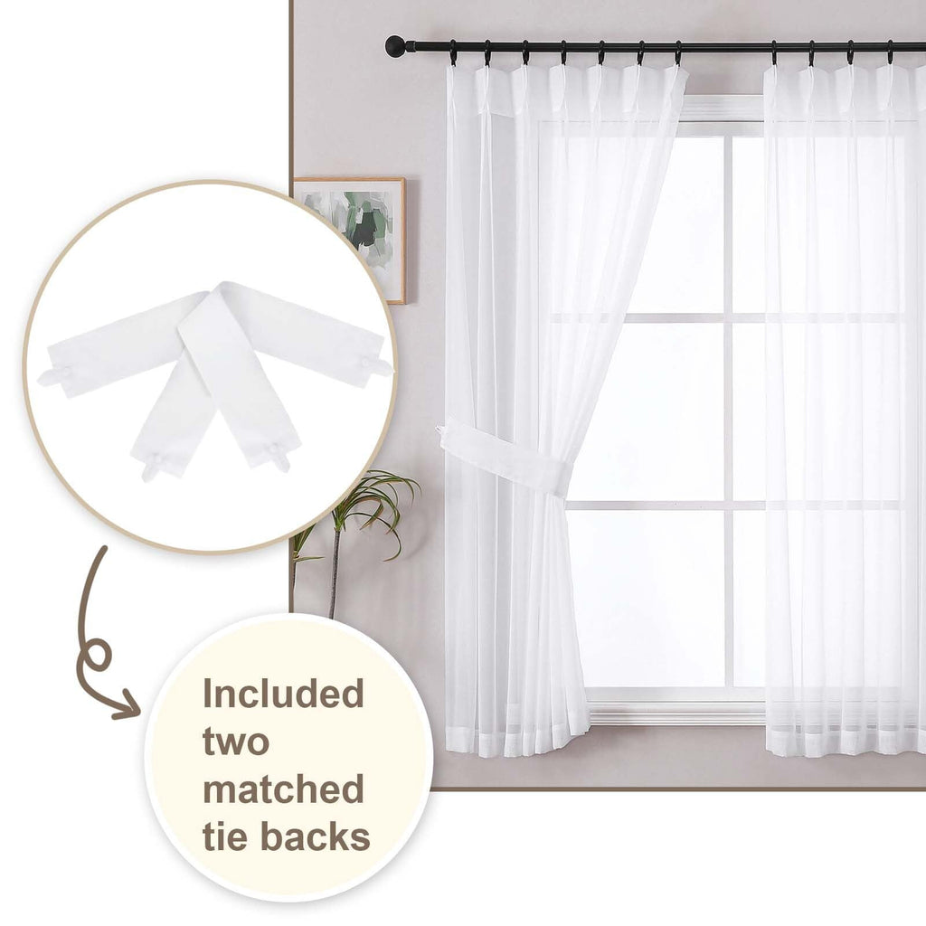 White Pinch Pleated Sheer Curtains 84 Inch 2 Panels