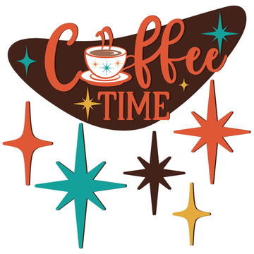 6 Pcs Mid Century Modern Decor Coffee Time Mcm Decor Retro Atomic Star Wall Art Sculpture, Wooden Colorful Starburst