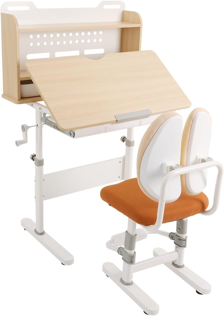 Kids Desk and Chair Set Height Adjustable Ergonomic Study Desk with Crank