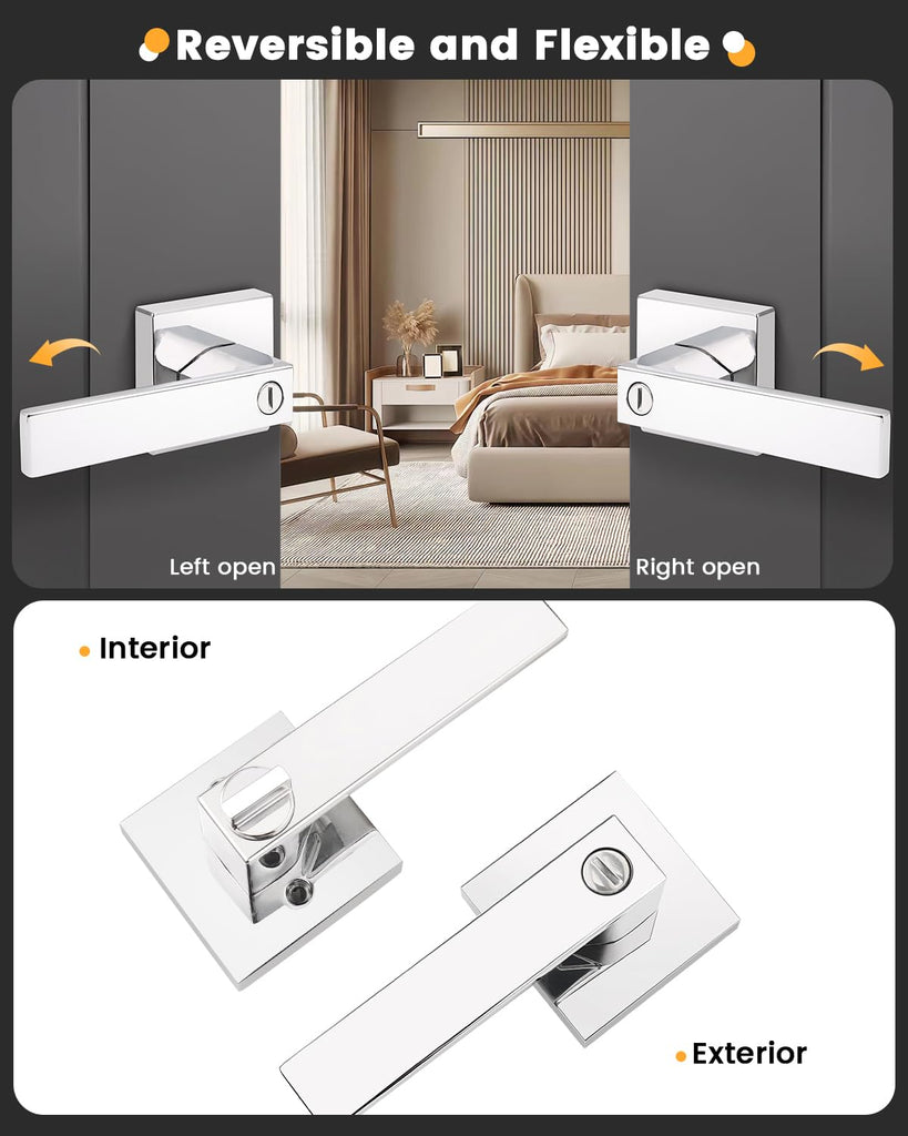 Polished Chrome Bed/Bath Levers Square Privacy Locks 5 Pack