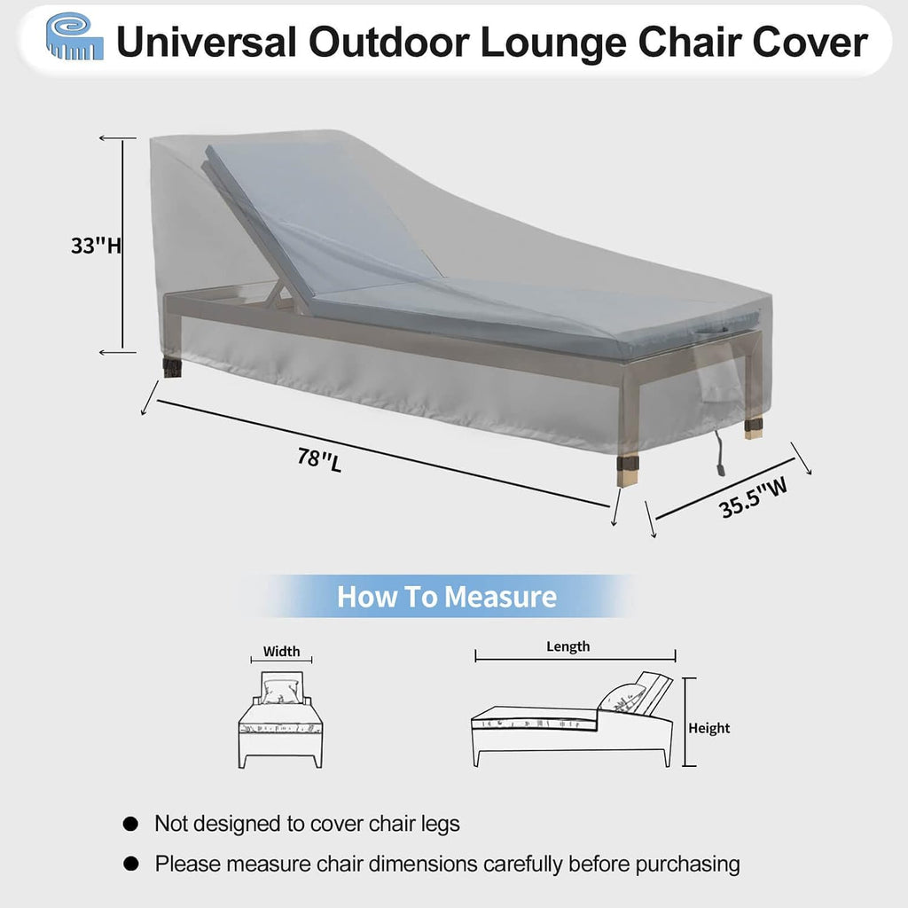 Waterproof Patio Chaise Lounge Chair Cover | UV Resistant Lounger Covers Heavy Duty Weatherproof Patio Sofa Furniture