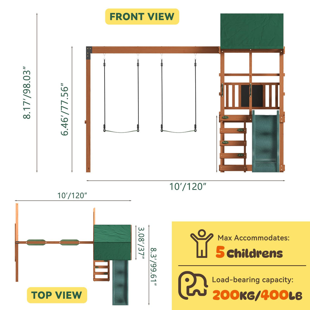 Swing Sets for Backyard Kid Ages 3-8 Wooden Outdoor Playground