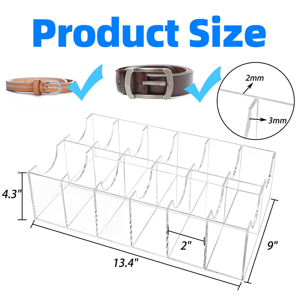12 Compartments Belts Storage Box, Acrylic Belt Organizer, Belt Container Storage Holder Clear Belts Display Case for