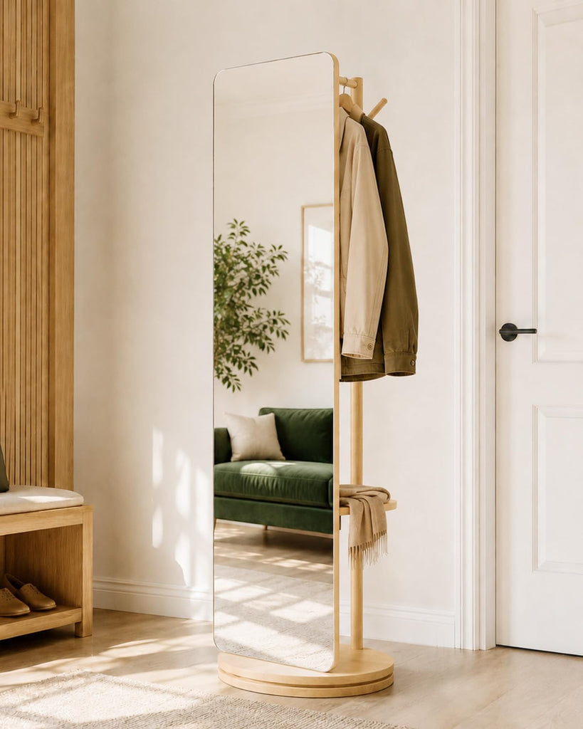 69" x 19" Rotating Full Length Mirror with Coat Rack Storage